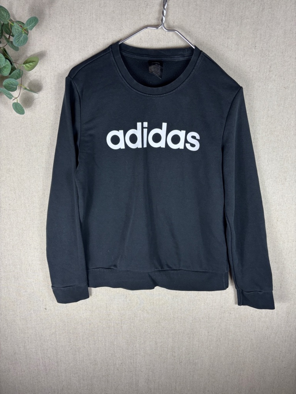 adidas > Black Crew Neck Sweatshirt with White Logo Medium